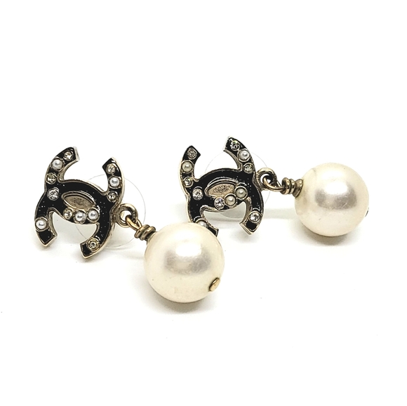 CHANEL Black CC Crystal Pearl Dangle - Picture 7 of 9
